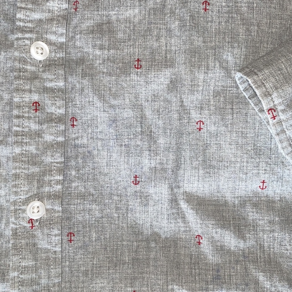 ⚓️ Nautical Light grey with red anchors 🛥 button down shirt